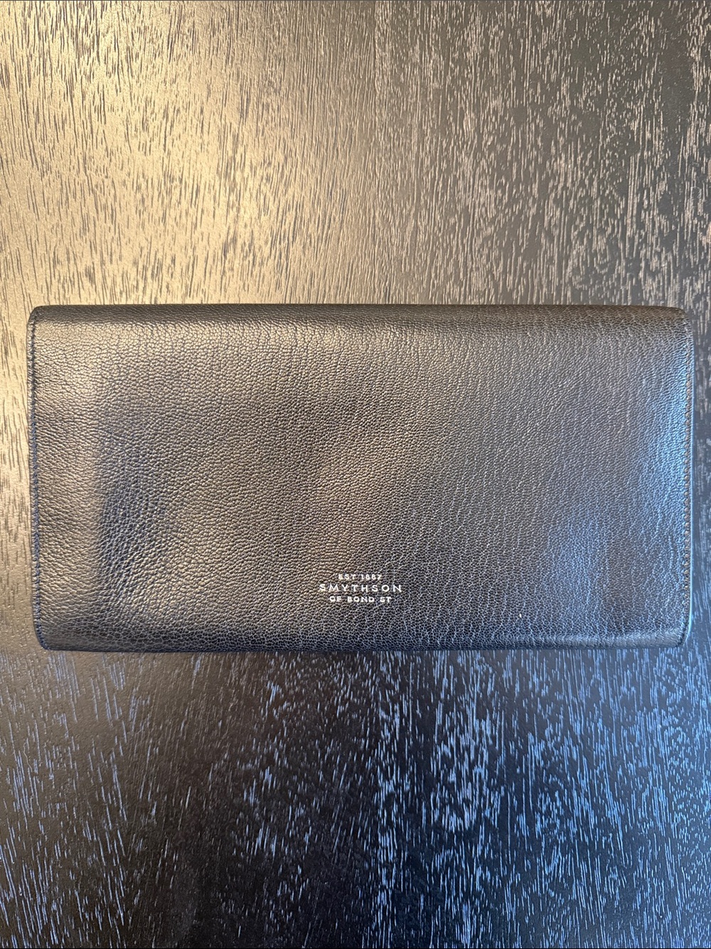 Smythson Black Panama Marshall Travel Wallet with Cerulean Interior